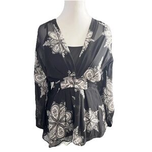 Vintage Y2K Silk Top Womens 6 Black Floral 90s Whimsigoth Fairy